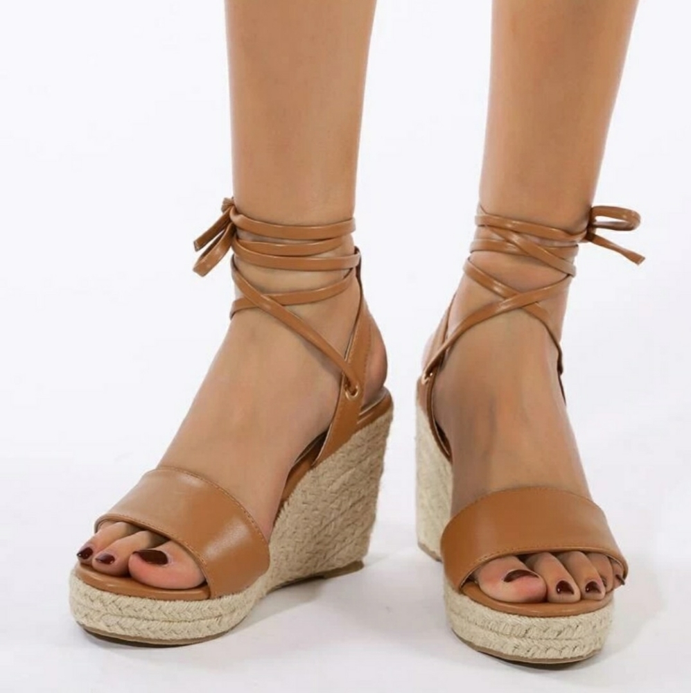 Tan Vegan Espadrille Wedge
